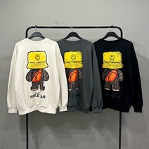 맨스토리 남자 오버핏 스마일 베어 버킷 쭈리면 맨투맨