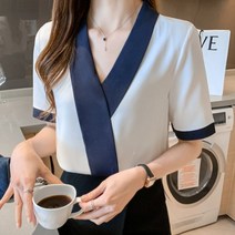 퐁순싸롱 여름 브이넥 캐주얼 정 쉬폰 셔츠 랩 블라우스 SH