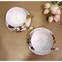 예쁜 커피잔 엔틱 디자인 나뭇가지새 열매 커피잔