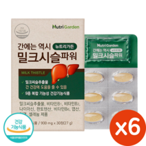 밀크시슬 파워 밀크씨슬 추출물 30정 간 건강 직장인 부모님 중년 남성 여성 남자 여자 간 영양제, 6개