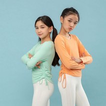 요가피기 YP50221 셔링 디테일 골지 롱 슬리브 키즈 요가복 필라테스복 반팔