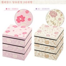 일본[HAKOYA]엘레강스 당초 3단찬합/당초문양/달콤한 스위트톤 파스텔 컬러/고품격 디자인 공예품 /, 보자기-선택안함, 모란화이트