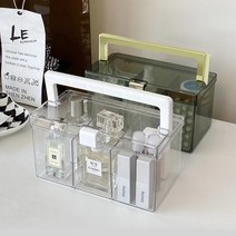 6칸 칸막이 휴대용 화장품 소품보관용 손잡이보관함 다용도수납함 데스크오거나이저, 클리어
