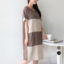 [네오쿠비카]빅사이즈 린넨 배색 트임 롱원피스 NB346