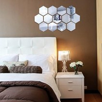 비정형 노프레임 팔각 육각 거울 헥사곤 미러 벽 걸이 장식 침실 아크릴 부착 붙이는 패턴 12P 실버 골드, 실버대형(1297-1)