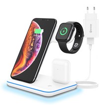 Mankiw맨큐 3in1 무선충전기 거치대 고속충전, 화이트, 1개