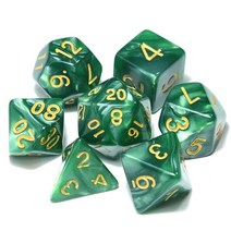 보드 게임 주사위 7 개대 다면체 주사위 rpg 보드 게임 dnd 게임에 대한 진주 효과 d4 d6 d8 d10 d d12 d20, 그린 w 골드 잉크