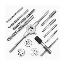 AZUNO 14피스 SAE 탭 및 다이 세트(인치 단위) 드릴 비트 포함 핸드 태핑 스레딩, 14-pieces