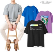 르젠옴므 남성용 오버핏 컬러풀 시그니쳐 옆트임 반팔 티셔츠 LNHT1678MA