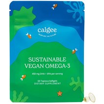 Calgee 비건 오메가-3: 450mg DHA & EPA - 식물 기반 조류 오일 - 뇌 심장 및 관절 건강 향상. 카라기난 프리 피쉬 오일 대체품. 친환경 파우치에 담긴 미국산, 60 Softgels