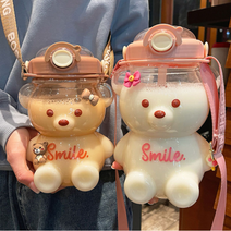 곰돌이 텀블러 1리터 대용량 빨대 스트랩 리유저블 벤티, 1L, 퍼플