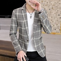 남성용 블레이저 영국식 캐주얼 슬림 피트 정장 재킷 격자 무늬 싱글 버튼 코트 Terno Masculino Plus Size 3XL