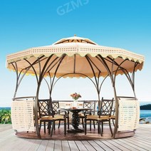 원형파고라 쉼터 파라고 바베큐장 가제보 조립식, [메인]PE등나무+더블탑4.3미터[소파포함]