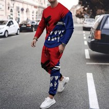 최신 여름 남자의 재미 있는 악마 스마일 긴 티셔츠 세트 패션 운동복 트렌드 3D 인쇄 비치 바지 옷