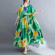 중년 여성 빅사이즈 나염 휴양지 여행 반팔 롱 원피스 큰 옷 대형 빅 원피스