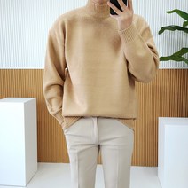 로니제이 남자 겨울 오버핏 헤비 울 스판 트임 반폴라 니트