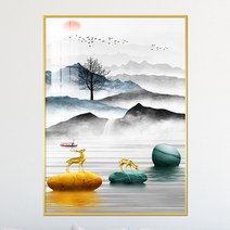 아트블루 돈 들어오는 사슴 보름달 황금 돌 그림 풍수 인테리어 액자, [10] 산수의경_황금사슴
