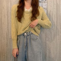 레이스브라우스 수출함 마름질 거물급 사이즈부족함 여성의류 브이넥 페이크투피스 니트 긴 소매 스웨터 2845547603