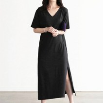 사이드 트임 3컬러 포켓 와이드 브이넥 반팔 원피스 LKO550