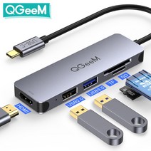 MACBOOK PRO AIR 2020 용 QGEEM USB C 허브 XIAOMI SAMSUNG DEX CHROMEBOOK 듀얼 4K HDMI VGA SD 마이크로 SD 카드 리더, CHINA|5 Ports Alu-Alloy