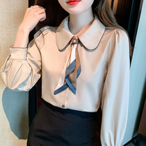 블루아이즈 가을 실크 스카프 긴팔 쉬폰 셔츠 블라우스