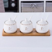 양념통추천 이케아오일병 이케아양념통 통후추그라인더 세라믹 조미료 항아리 세트 향신료 상자 키트 주방 용품 조미료 병 소금 냄비 3 피스 세라믹 트레이 대나무 나무 트레이, 3개 세트, 200ml, 1-1계층