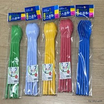 5p 칼라 플라스틱 스푼 롱타입티스푼 롱숟가락 칼라롱스푼 칼라롱숟가락 수저 차스푼 티포크 포크, 본상품