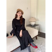 라운드 스모크 캉캉 예쁜 긴팔 맥시 롱 면 주수 원피스 수입 빅사이즈 오버핏 루즈핏 SY