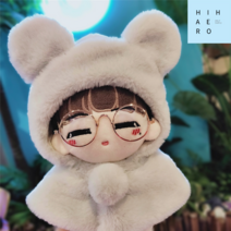 아이돌인형옷 20cm 모음 솜뭉치 인형 남자 여자 벙거지 바지 레드 치마 멜빵 맨투맨 셔츠 케이프 화가 메이드 세트, 20센티 인형 전용, 그레이 곰 망토+투명 안경