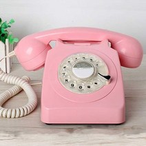 레트로 빈티지 앤틱 전화기 회전 다이얼 유선 전화선 회전 고정 전화 핑크 테이블 블랙 옐로우 홈 오피스 유럽 스타일, 분홍색