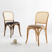 카리프 라탄 체어 2개 곡목 쿠션 주방 식탁 의자, 엔틱