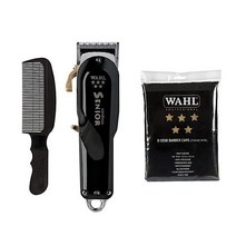 WAHL 왈 Professional 클리퍼 바리깡 프로페셔널 5스타 시리즈 무선 시니어 플랫 탑 블랙 빗 및 이발사 케이프 번들