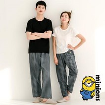 찌니야 미니언즈 블루블랙체크 남여공용 순면 701 9부 잠옷바지