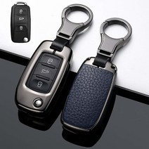 SANRILY 산릴리 1피스 플립 키 포브 커버 케이스 폭스바겐 제타 파사트 골프 비틀 GTI 티구안 EOS 키리스 원격 금속 가죽 프로텍터 쉘 키링 포함 레드, Blue_Black Metal Case