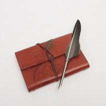 [풀리줄리] 4종 퀼펜 만년필+노트 세트 캘리그라피 깃펜 루아 퀼 깃털 만년필 다이어리 (그레이)