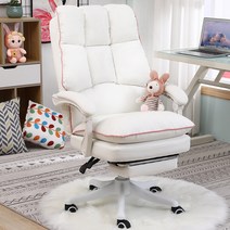 ComfyZone 사무실 가정용 의자 보스의자는 의자에 편안히 e스포츠 의자 컴퓨터, 흰색+발판