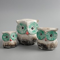 트레이드몰▶발리에서온 민트아이 목각 부엉이 장식소품 3P 선반 장식품 인형 인테리어 미니어처 콘솔품 나무 나무품◀트레이드몰, ◀트레이드몰▶