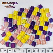 취미 공예 재료 모자이크 100pcs(100g/3.52oz) 반짝이는 유약 유리 타일 4mm/0.16in 두께 1cm/0.39in 정사각형 만들기, 100pcs-100g-3.52oz, Pink-Purple-Yellow
