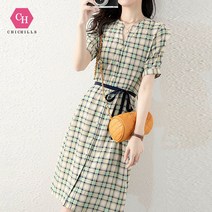 시크힐즈 그린피리 체크 리본 여름 캐주얼 원피스 04274