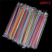 파티 용품 100Pcs 마시는 빨 대 210mm 블랙 화이트 긴 유연한 웨딩 파티 용품 플라스틱 주방 액세서리, 02 100pcs 190mmx6mm