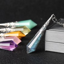 수맥 찾기 탐지기 다우징 찾는법 팬듈럼 펜던트 파워스톤 천연 크리스탈 원석 펜듈럼, 옐로우 타이거 아이 실버 볼 체인