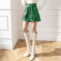 [Myshe]여자 봄가을 와이드 가죽 반바지 a라인 반바지 f4r WJ1205