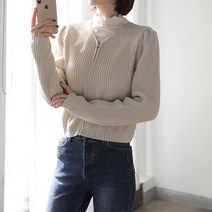 원타임 여성용 브이넥 집업 크롭 니트 가디건