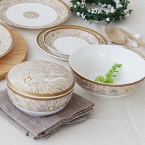 한국도자기 다온골드 예단 단반상기세트 6pcs, 예단포장 + 안성 학조각수저