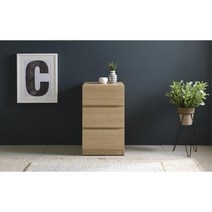 주택 인테리어 높은 고급 손잡이없는 3단서랍 장식장, 오크화이트