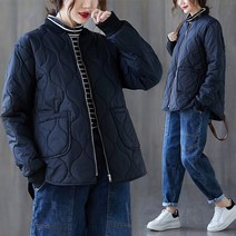 60대 엄마옷 중여성 0 봄 가을 빈티지 누비 도톰한 누빔 폼 코튼 외투 여성용 크롭 상의 재킷0