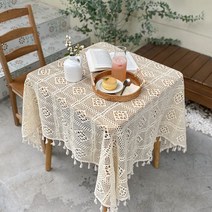 빈티지 크로쉐 사각 니트 뜨개 식탁보, 가로 140 X 세로 140 cm