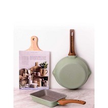 캡스톤 후라이팬 세트 2종 가스용, 2종세트(사각에그팬+24수구딥팬), 올리브(논스틱코팅)