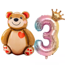 파파 파티 곰돌이 풍선 생일 파티 숫자 풍선 세트, 1세트, 곰돌이 3