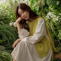 류미 루즈핏 옆리본 라운드조끼